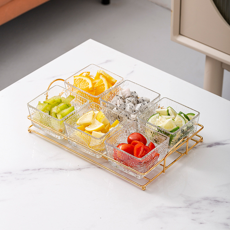 Vidrio separado fruta plato comercial merienda plato bar pie baño Club KTV rejilla plato con tapa