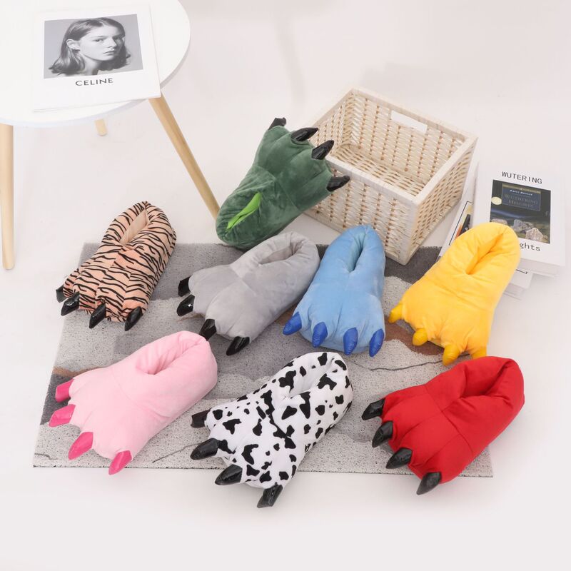 Cute Realistic Cat Paw Plush Toy Cross-Border Indoor Couple's Funny Slippers with Claws, Fun Thickened Cotton Slippers