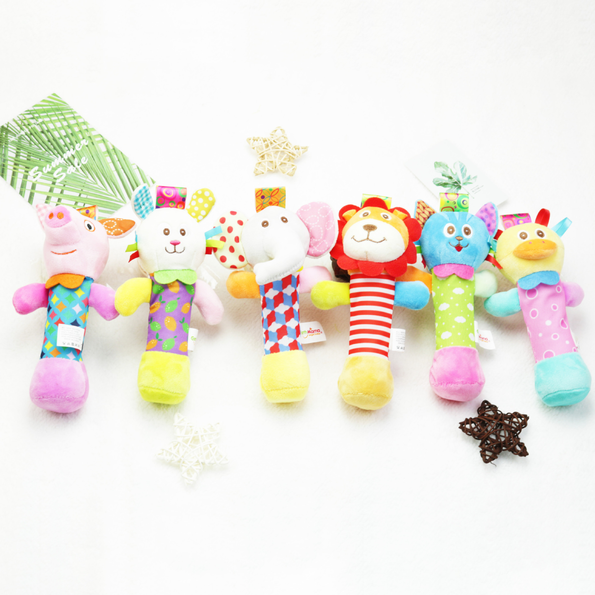 Earthmama bebé sonajero juguete animal mano palo con dispositivo BB tambor de mano educación temprana muñeca calmante