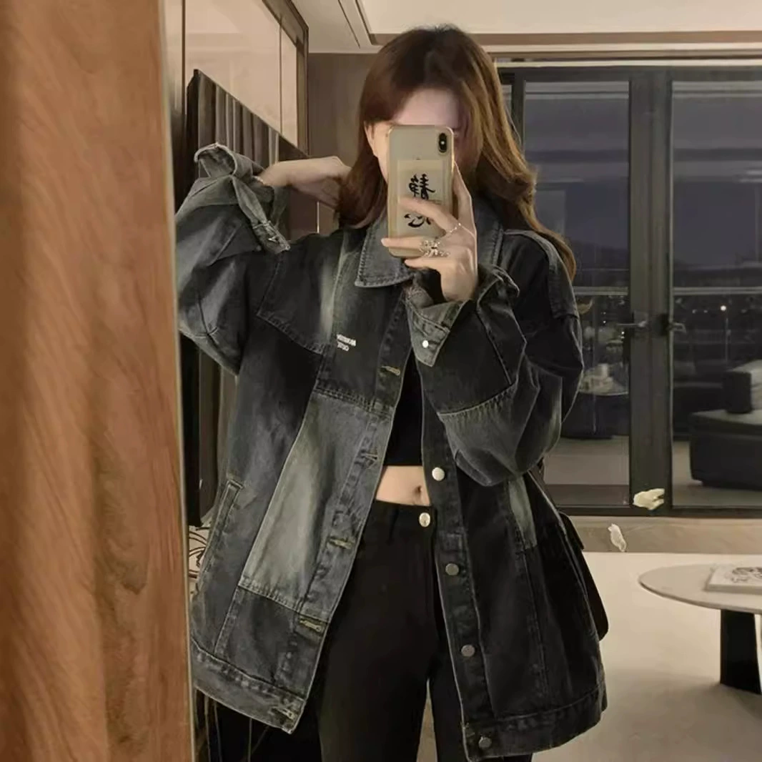 Американская модная ретро высокая уличная куртка цветная стирка джинсовая куртка женский дизайн нишевые топ-пара топ