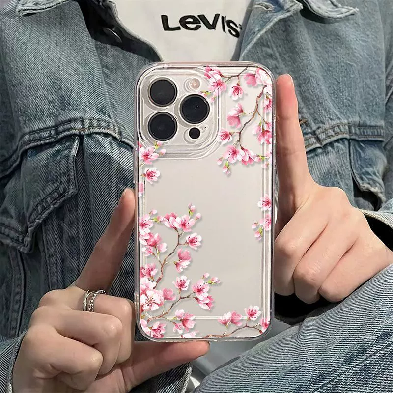 Чехол для телефона (Apple iPhone 7–17 Pro Max) фуксия цветок сакуры, прозрачные вырезы точной подгонки