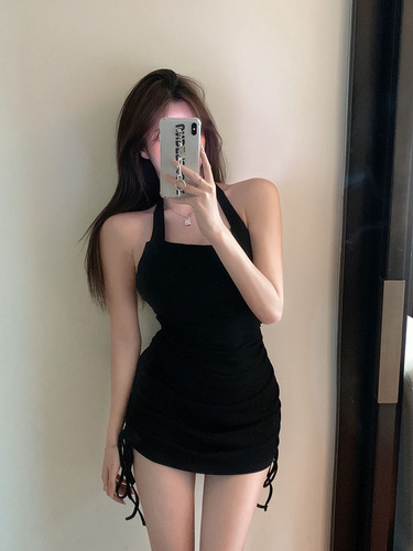 Pure Desire Style Hot Girl Sexy Neckless Dress for Women - Summer  New Arrival Fitted Drawstring Strappy Bustier Short Skirt