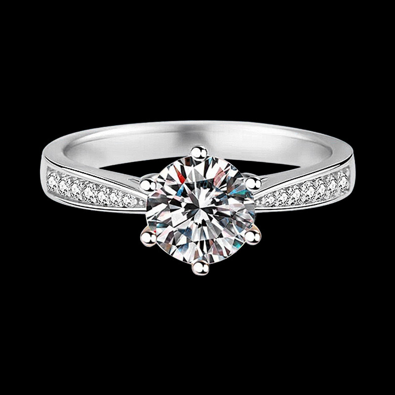 Eight Hearts Eight Arrows Simulated Moissanite One Carat Ring Women's Six-Prong Wedding Ring Adjustable Wholesale Diamond Ring Jewelry 2024 Light Luxury