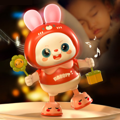 歌を歌って踊る電動の小さい福のウサギの0一歳の赤ちゃんの子供のおもちゃの赤ちゃんは6月3日に頭を上げて訓練します。