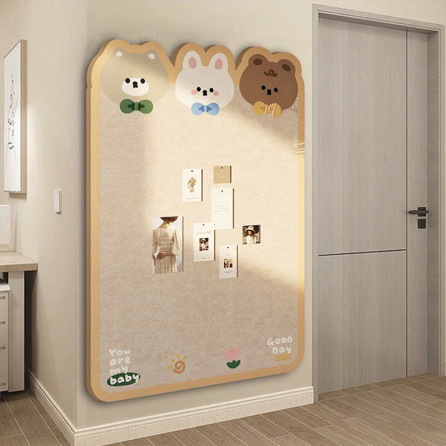 毛毡板墙贴免打孔照片墙背景板软木板挂墙留言记事板自粘幼儿园环