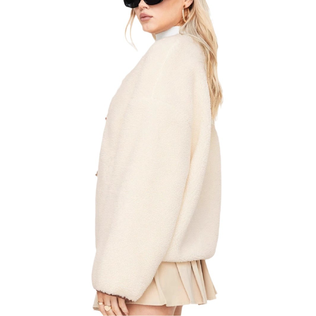 Women's Clothing autumn and winter thick plush leather button round neck long sleeve short style fashionable temperament coat_voghion.com