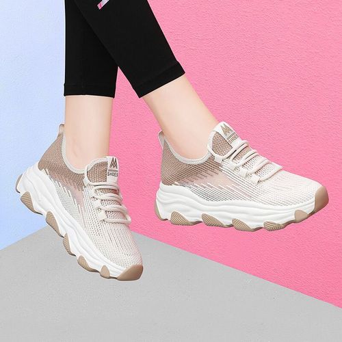 2024 Spring New Casual Women's Shoes Thick Sole Dad Shoe Versatile Fashion Sporty Shoes Flyknit Breathable Women's Shoes