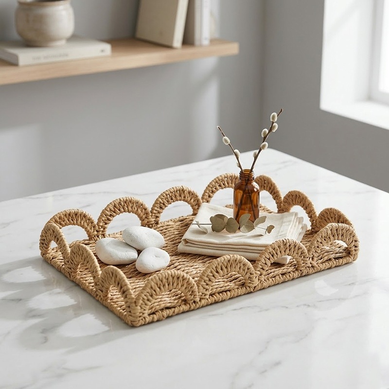 Mesa tejida a mano cesta de almacenamiento de cosméticos domésticos cuerda de papel baño decoración creativa cesta de almacenamiento plato de soporte de frutas image 3