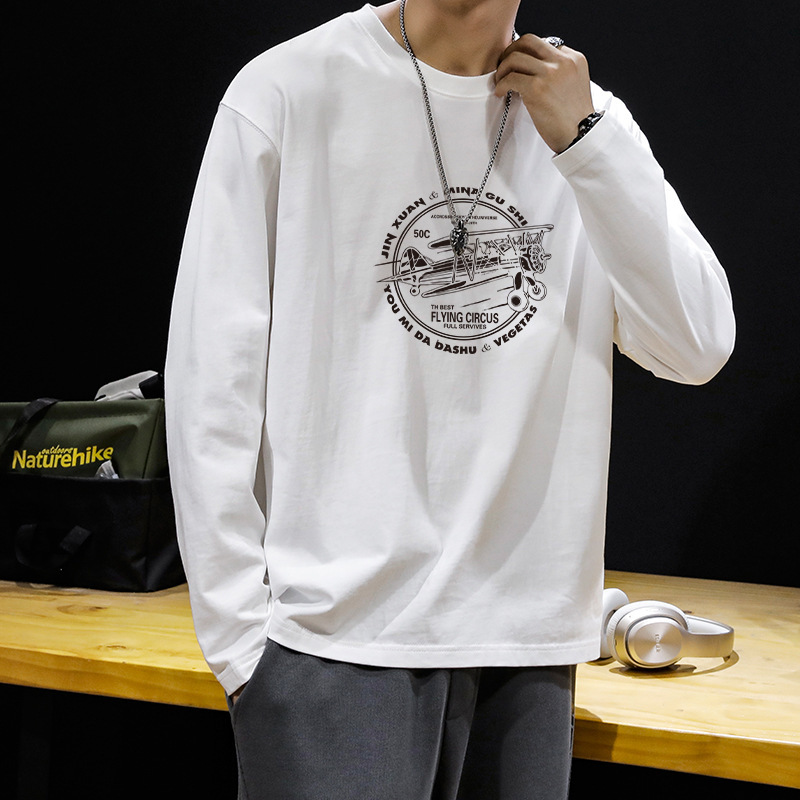 アメリカの重いポンドの純綿の長袖のtシャツの男子学生は秋に高級感の丸首のパーカーの黒色の底のシャツの中で掛けます。|undefined