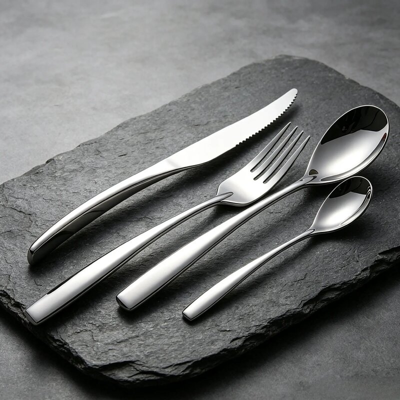 Square Handle Thickened Stainless Steel Steak Knife, Fork, and Spoon Set for Hotel and Western Restaurant Steak Knife and Fork Combination Export Western Dining Utensils
