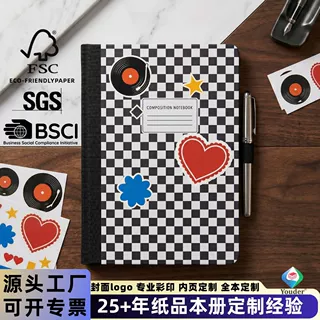 跨境专供A5硬面手账本notebook高颜值手账本带贴纸亚马逊FBA贴牌