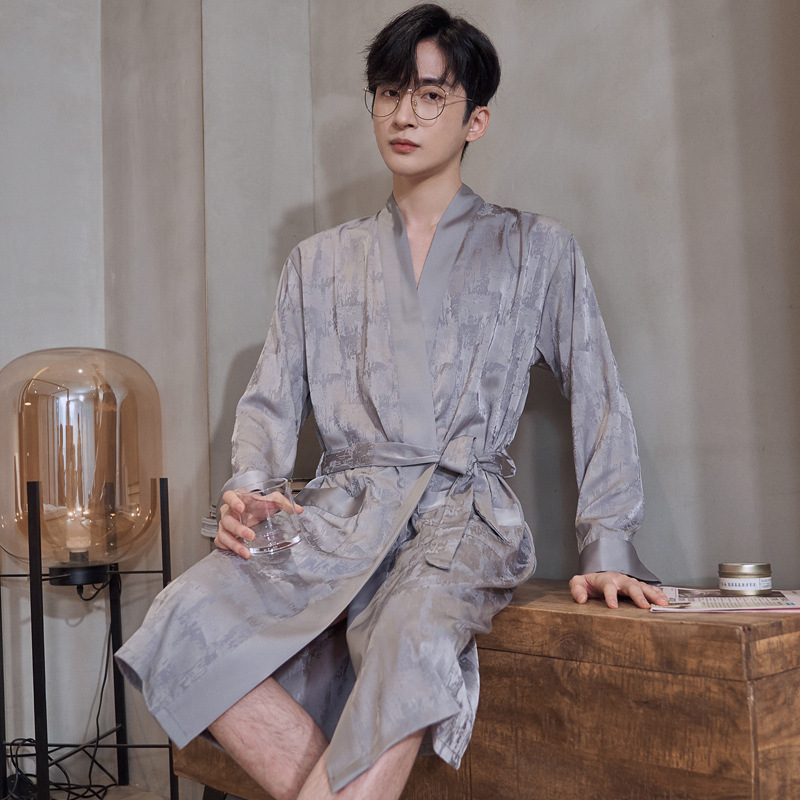 Wedding Pajamas Spring Summer Wedding Couple Ice Silk Bathrobe Men's Home Clothes