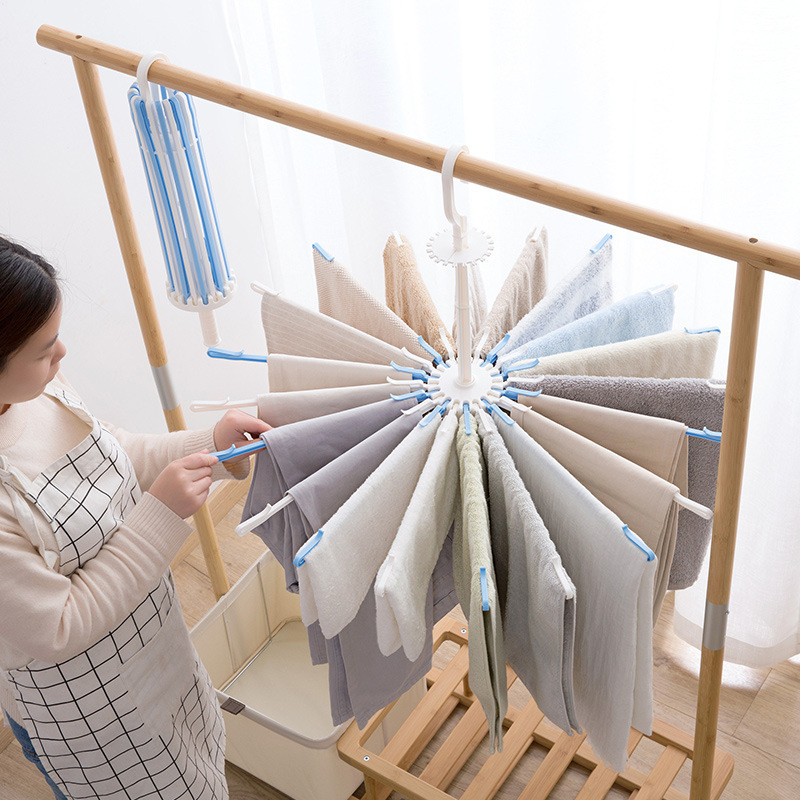 20-Clip Rotating Windproof Towel Rack, Plastic Drying Rack, Baby Diaper Drying Rack, Foldable Multi-Clip Storage