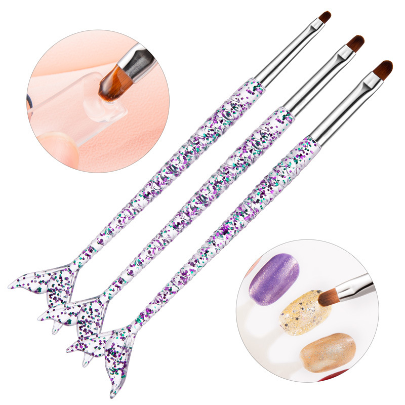 美甲笔刷美人鱼拉线笔圆头光疗笔勾花画笔透明亚克力杆美甲笔套装