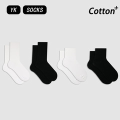 YK新疆棉優選黑白純色中筒襪子休閒運動簡約百搭襪子短筒短襪男女