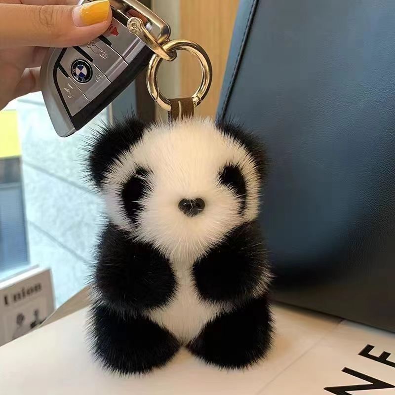 Lovely visón pelo panda colgante chatter con el mismo pequeño viento de fragancia bolso de mujer colgante inserción panda llavero