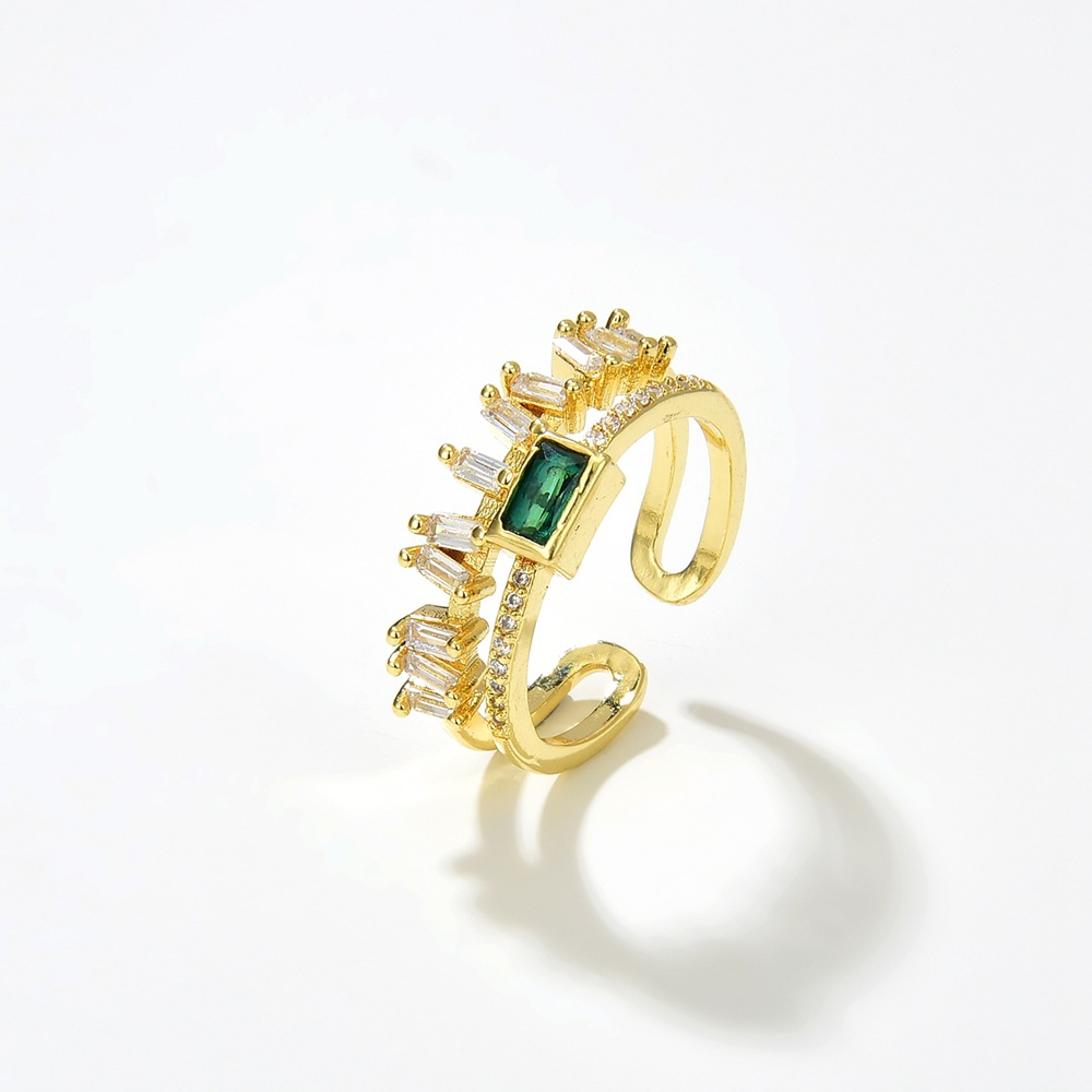 Moda Mujer 18k Oro Geométrico Retro Damas Verde Circón Cobre Anillo display picture 2