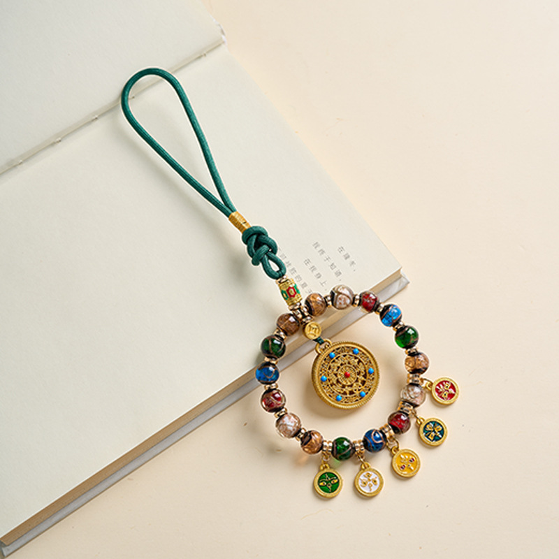 New Ash-Colored Glazed Multi-Treasure Car Pendant, Five-Way God of Wealth High-End Car Hanging, Yellow God of Wealth Thangka Fortune-Attracting Pendant