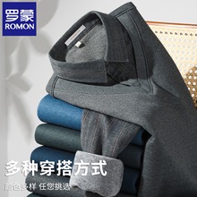 罗蒙冬季加绒加厚保暖衬衫男士针织衫假两件中老年爸爸装休闲衬衣