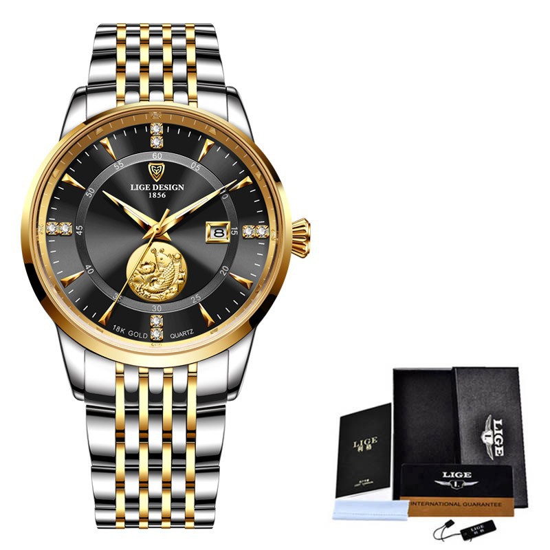 LIGE10050 nueva serie de Lucky Lotus koi reloj de regalo conmemorativo calendario cinturón de acero de negocios incrustado con diamantes