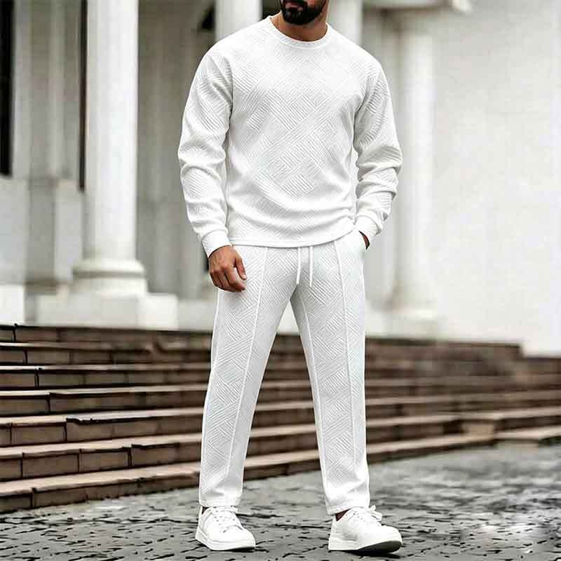 2026 Autumn Cross-Border Amazon 3D Trendy Men's Sports Suit Crew Neck Casual Pants Two-Piece Set