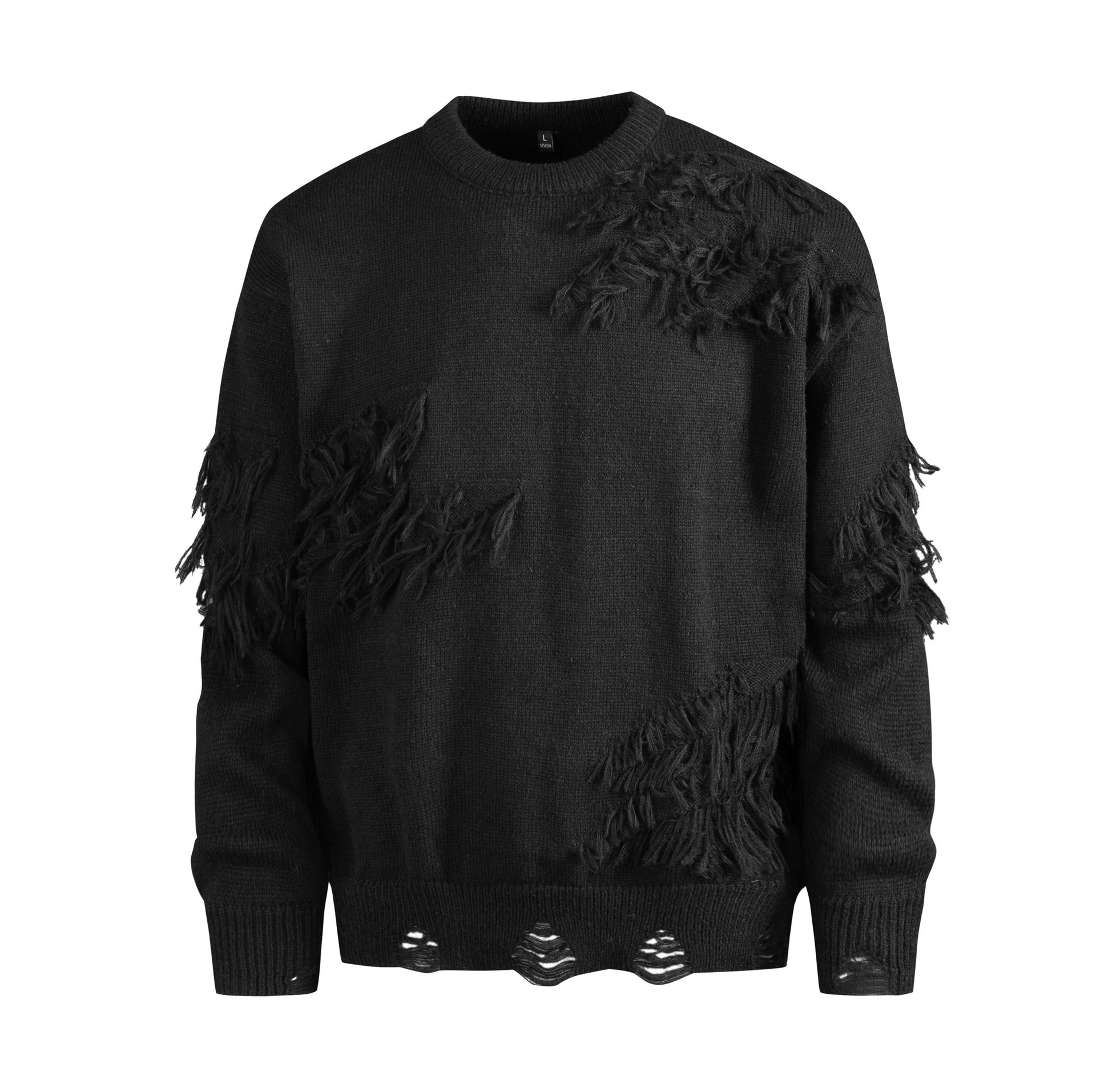 Men's Distressed Knit Sweater Oversized Casual Crewneck Pullover With Slit Hem Trendy Fashion Trends_voghion.com