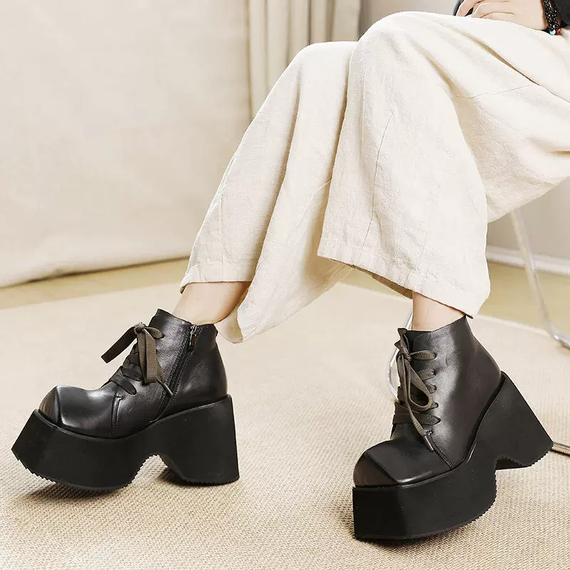 В наличии: Ретро-ботильоны 333-2 на платформе 10 см, с квадратным носком, на шнуровке, для миниатюрных женщин