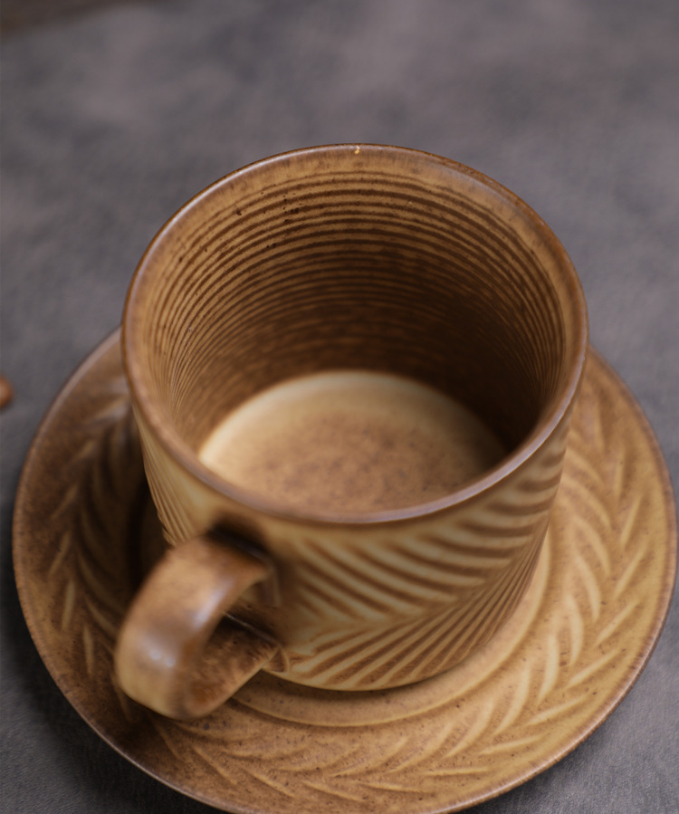 Ceramic Coffee Cup Set Wabi-sabi Style Japanese Embossed Ceramic_voghion.com