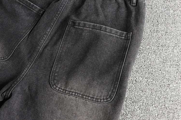 Men's Straight Leg Jeans Washed Distressed Black Grey Trousers_voghion.com