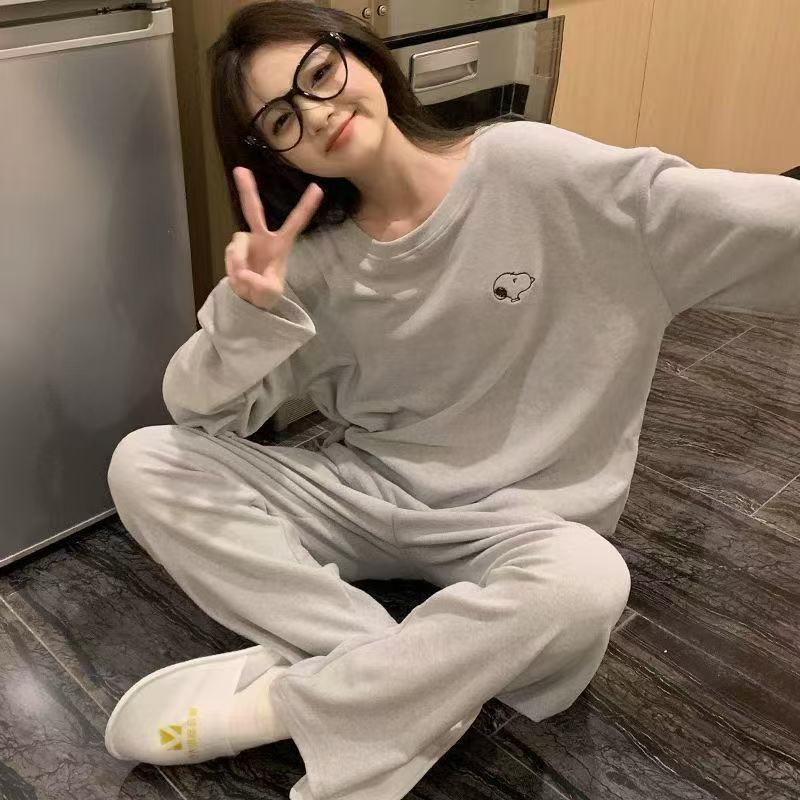睡衣女秋冬季德绒加厚保暖卡通腊肠狗宽松2025新款格子家居服套装|undefined