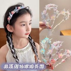 2025 新しい子供の花輪ヘッドバンド編組ヘアバンドヘッドバンド女の子プリンセスクラウンヘッド花森妖精ヘアアクセサリー