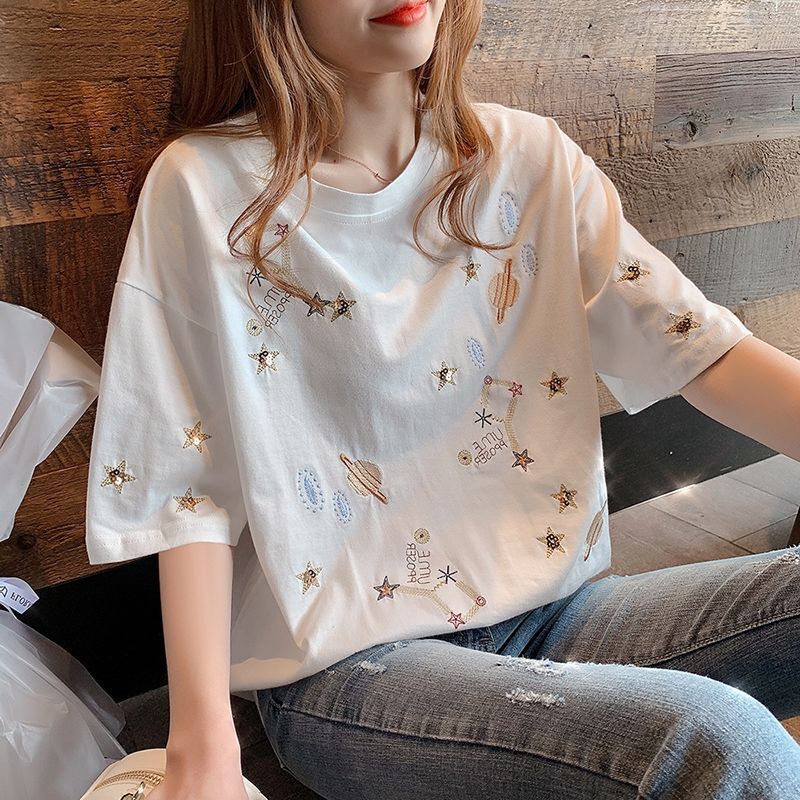 100% Pure Cotton Embroidered Design Niche T-Shirt for Women, Short Sleeve, 2026 Summer New Style, Loose Fit Top, Cross-Border 100% Pure Cotton Embroidered Design Niche T-Shirt for Women, Short Sleeve, 2026 Summer New Style, Loose Fit Top, Cross-Border
