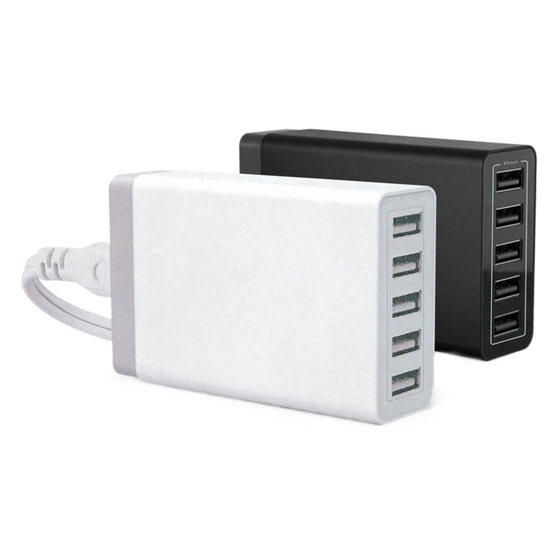 Cargador de viaje de escritorio multi-puerto para teléfonos móviles, cabezal de carga 5USB 40W, cargador de smartphone de carga rápida, suministro para el hogar, en stock.