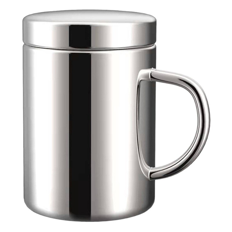 304 Stainless Steel Double-Layer Insulated Water Cup, Insulated Tea Cup with Lid, Double-Layer Handle Cup, Drinking Cup, Mug