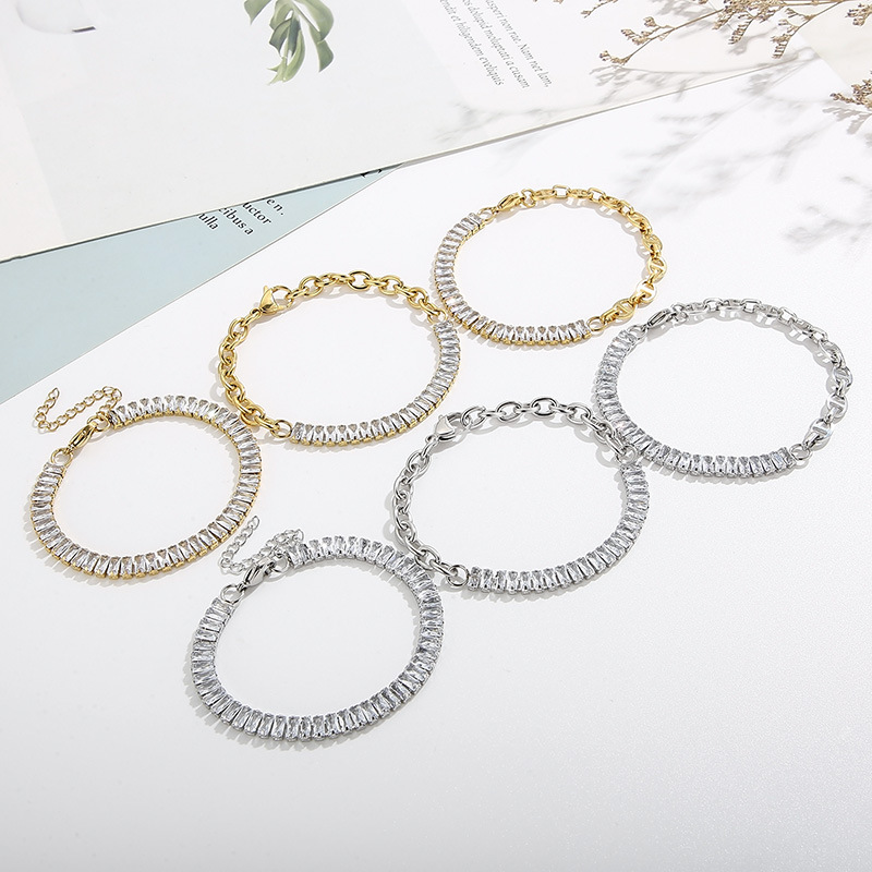 Fashion Square Titanium Steel Plating Inlay Zircon Bracelets Necklace