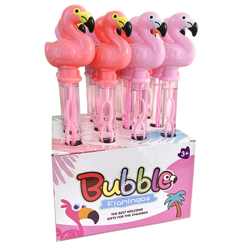 Juguete de verano al aire libre para niños dibujos animados Flamingo Bubble stick burbuja líquida máquina de soplado burbuja de agua pistola de soplado juguete