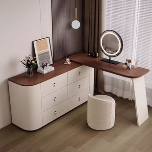 Small Apartment Internet-Famous Solid Wood Dressing Table with Saddle Leather, Master Bedroom High-End Cream Style Storage Cabinet Integrated Makeup Table