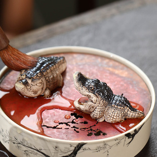 Yixing Zisha Tea Pet Crocodile Small Ornaments Financial Crocodile Tea Ceremony Tea Set Accessories Tea Table Tea Play Can Raising Big Mouth Crocodile