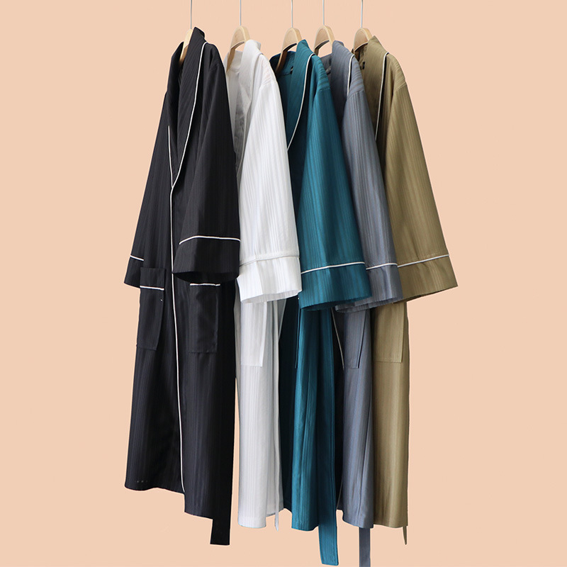 New Absorbent Nightgown for Men in Spring and Autumn, Cool and Thin Couple Bathrobe, Summer Mid-Length Dressing Gown, Bathrobe for Women