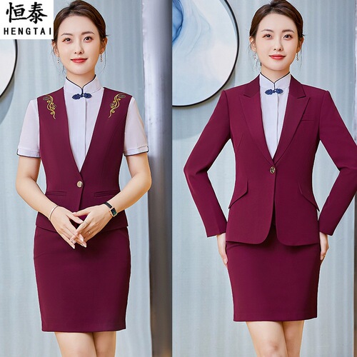 Spring and summer Chinese suit business suit for women hotel front desk reception restaurant waiter work uniform