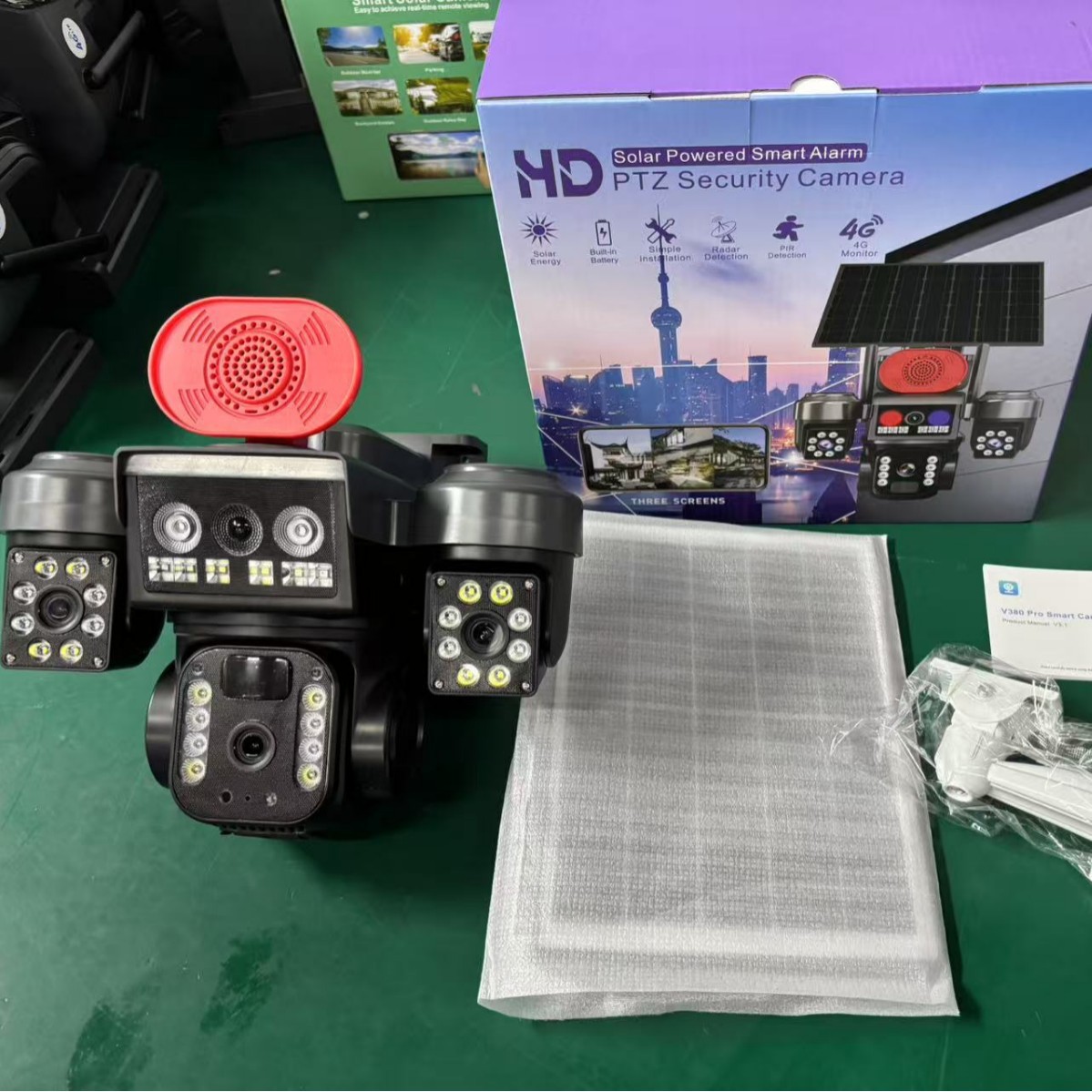 Ql23 V380 Camera True Trinocular Solar Low-Power Surveillance Dome Camera Red and Blue Alarm High-Definition Night Vision Gun