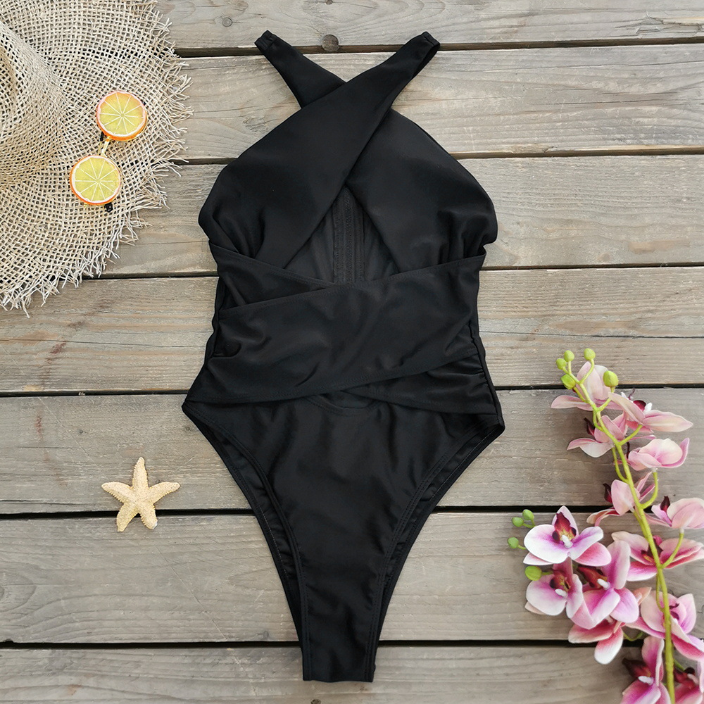 Polyester Fabric Type Regular Top Length Women's Beach Solid Color 1 Piece One Piece Swimwear