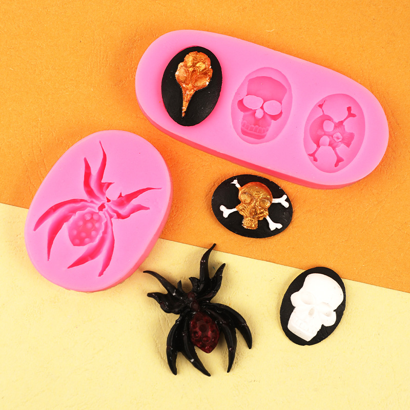 DIY epoxi fondant calabaza bat araña cráneo molde de silicona Halloween hornear pastel de chocolate Decoración
