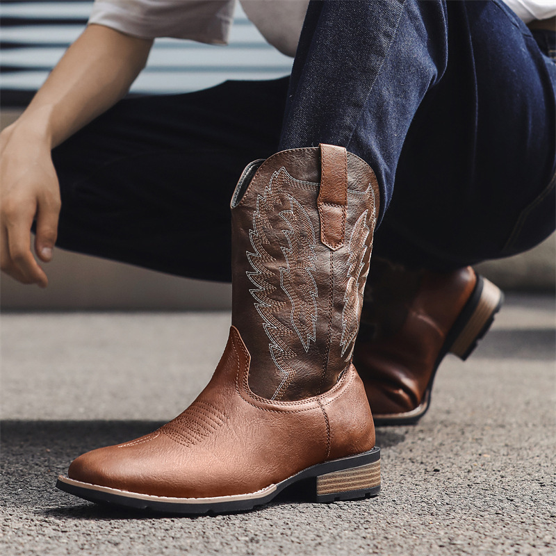 881 Cowboy boots 西部牛仔靴子时尚刺绣骑士靴V口长筒靴外贸大码|undefined