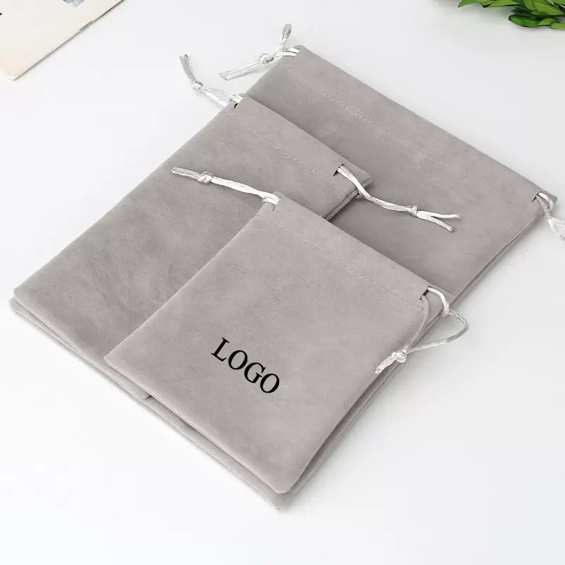 灰色绒布束口袋大容量可印logo耳机移动电源收纳袋绒布束口袋批发