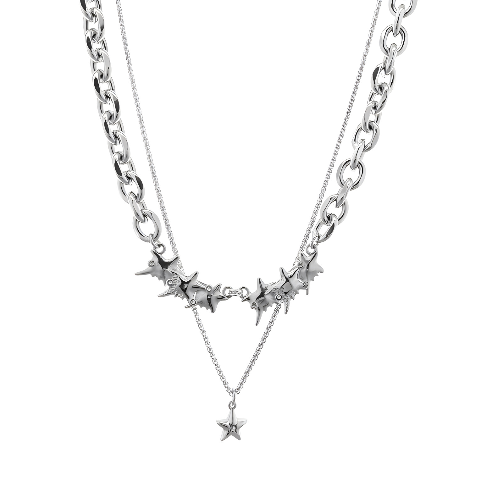 Titanium Steel Double Layer Necklace For Men Trendy Versatile Style_voghion.com