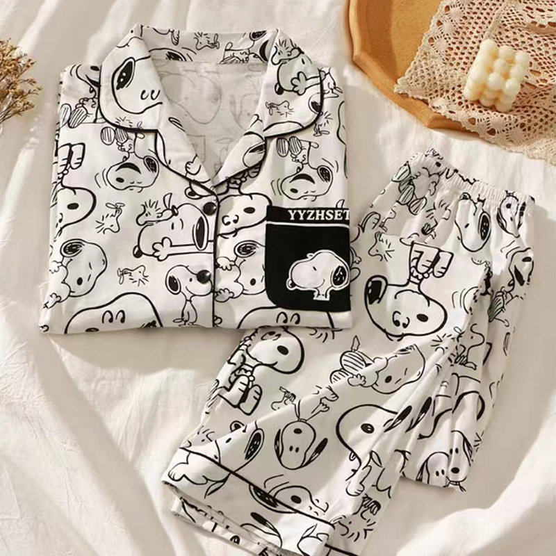Snoopy Cartoon Net Red Hot Pattern Summer Milk Silk Long Sleeve Trousers Comfortable Warm Home Clothes Wholesale