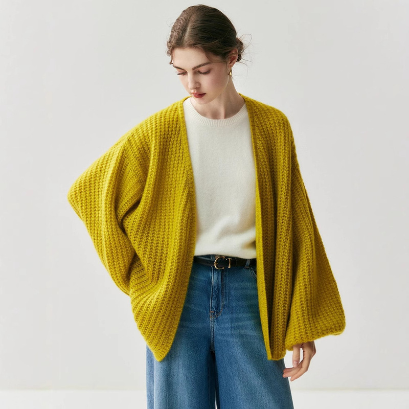 Herbalife Yarn ~ Five-Needle Thick 75% Cashmere 25% Mulberry Silk Knitted Cardigan Women's Loose Large Outwear Herbalife Yarn ~ Five-Needle Thick 75% Cashmere 25% Mulberry Silk Knitted Cardigan Women's Loose Large Outwear