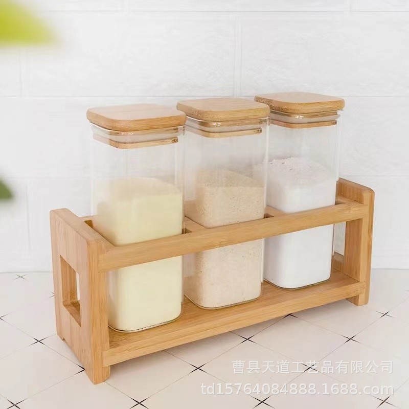 Bamboo spice storage box kitchen tabletop spice storage rack…