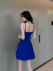 Diamond studded V-neck slim fit nightclub women's summer new A-line skirt